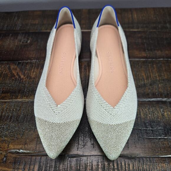 NEW Rothys The Point II Womens 5.5 Flats Slip On Ballet Shoes Silver White - Picture 2 of 11
